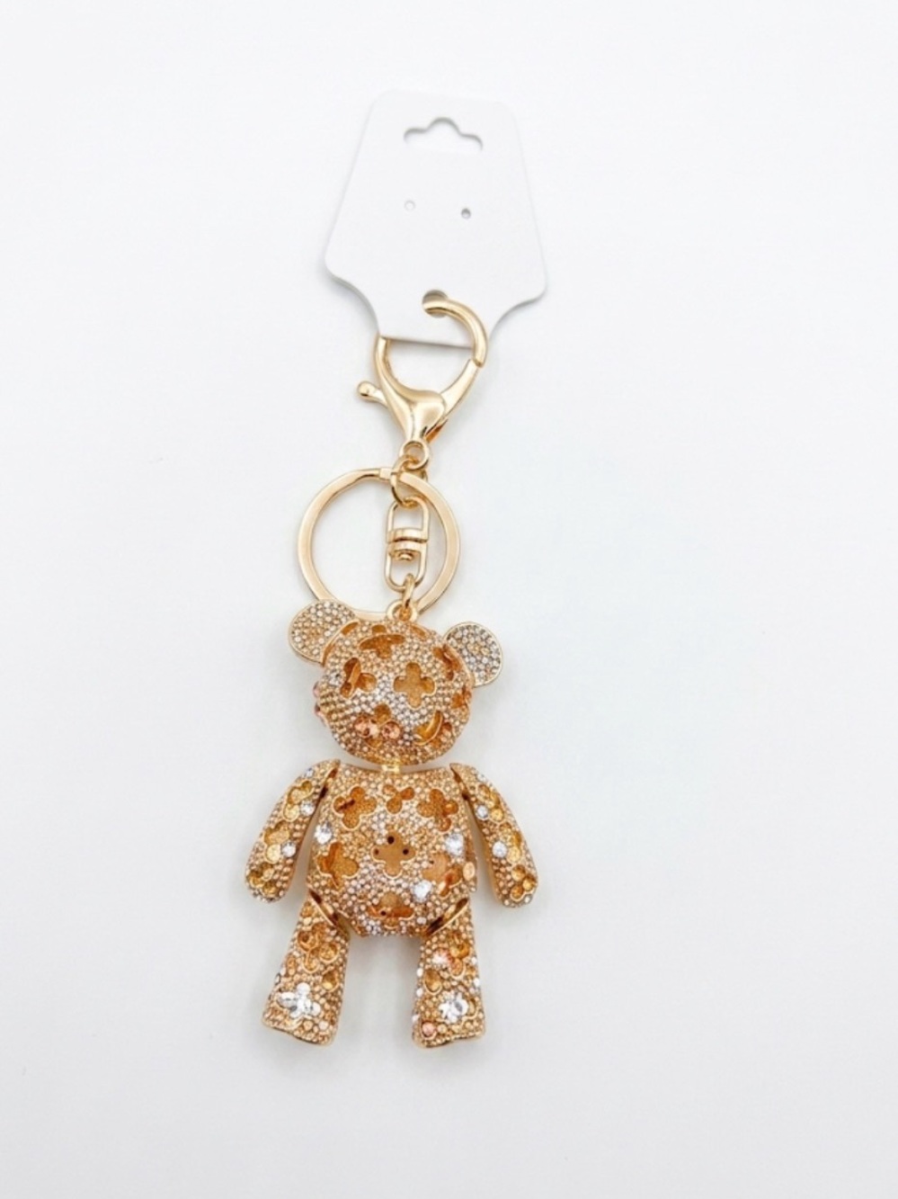 Multicolor Rhinestone Teddy Bear Keychain Bag Charm with Gold Hardware - Picture 2 of 2